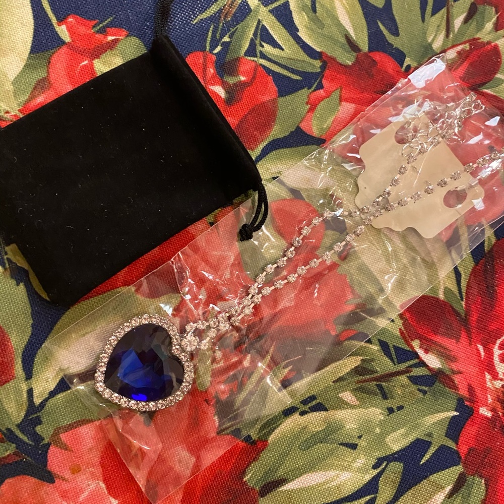 Blue Titanic Heart  Of The Ocean Crystal Necklace